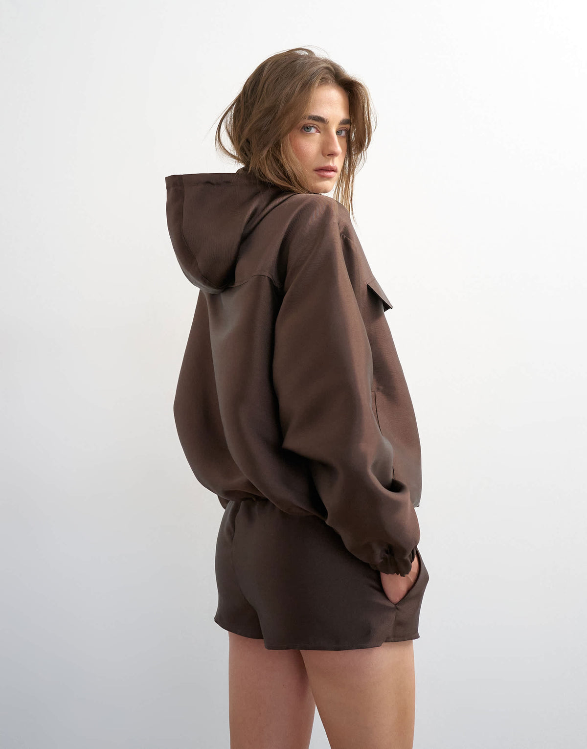 Topshop satin twill runner short co ord in brown