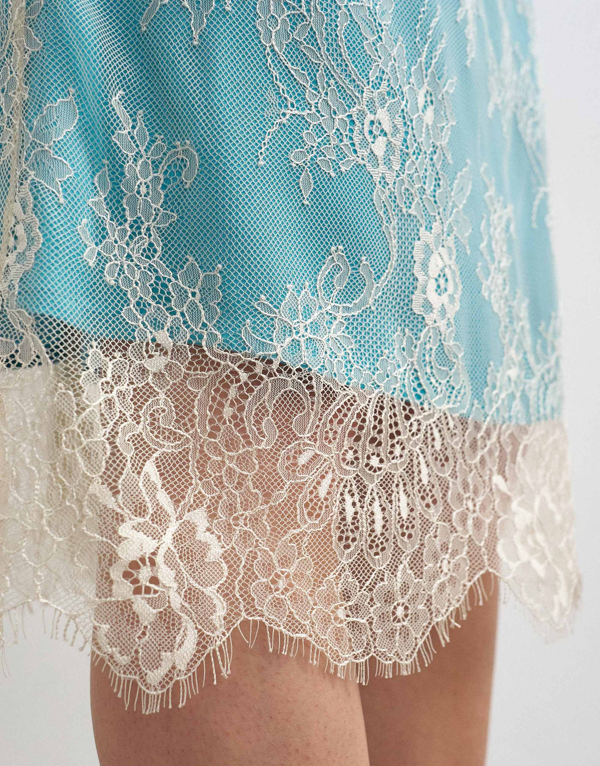 Topshop lace midi skirt with blue insert in ecru