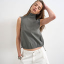Topshop techy funnel drawstring hem top in slate