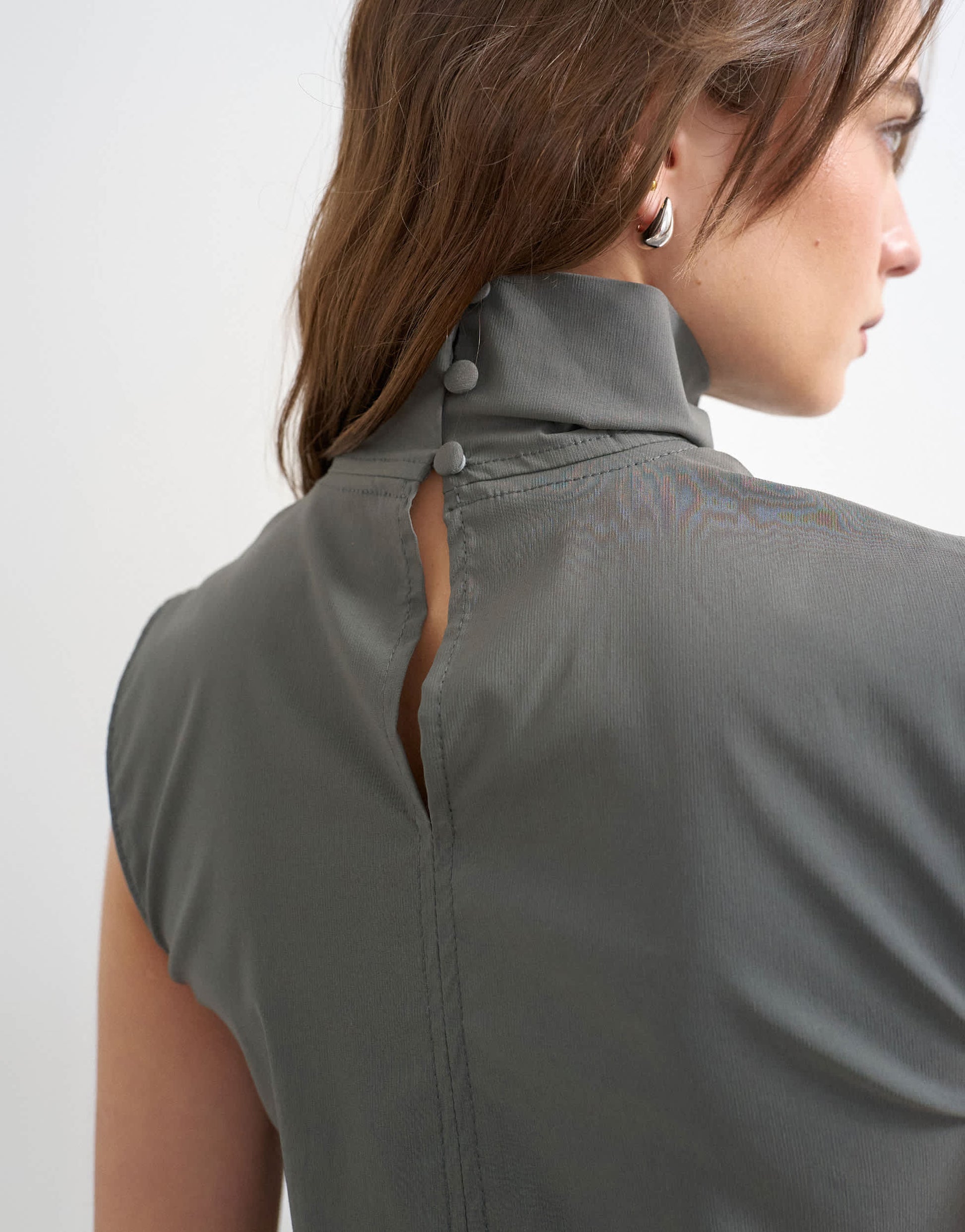 Topshop techy funnel drawstring hem top in slate