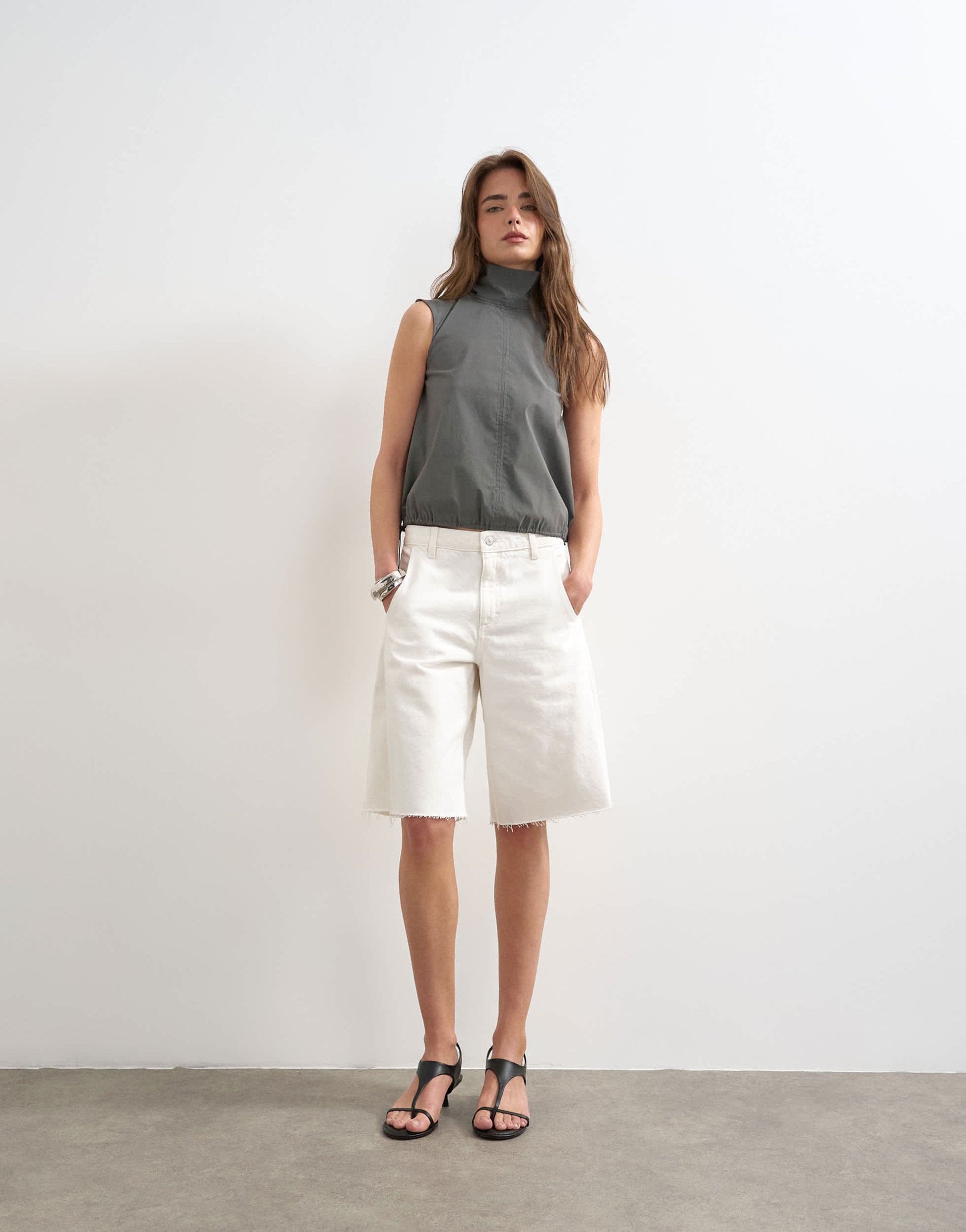 Topshop techy funnel drawstring hem top in slate