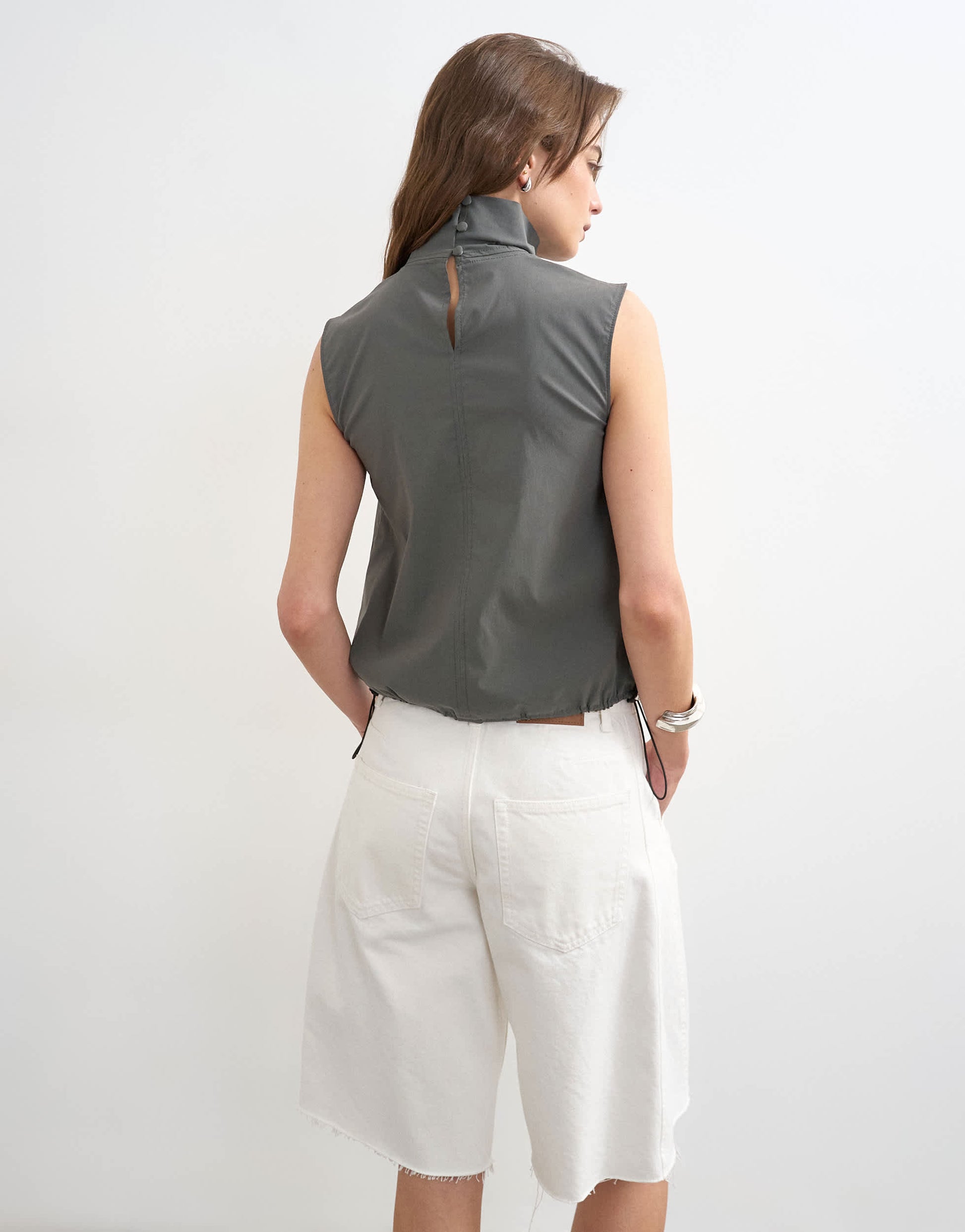 Topshop techy funnel drawstring hem top in slate