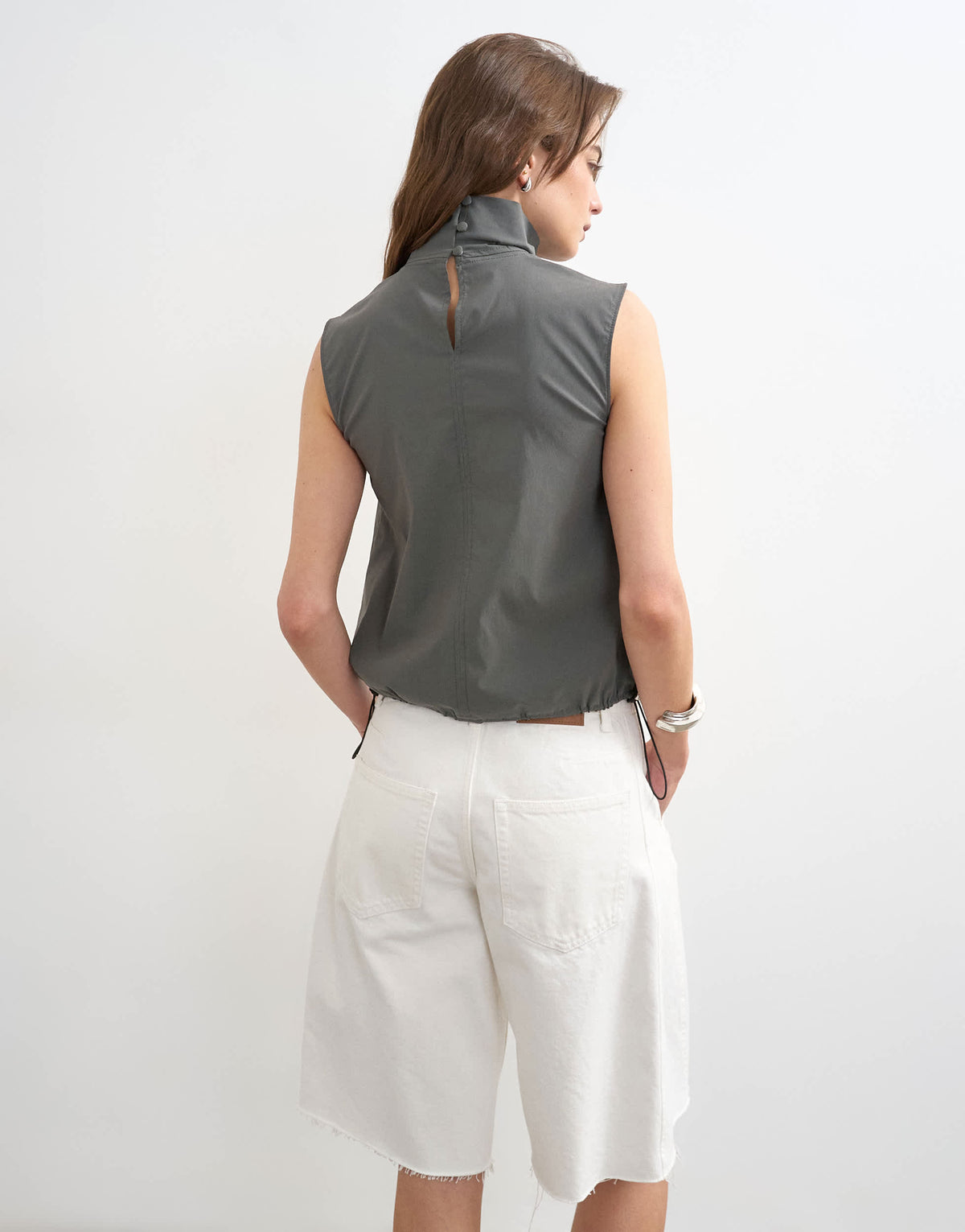 Topshop techy funnel drawstring hem top in slate