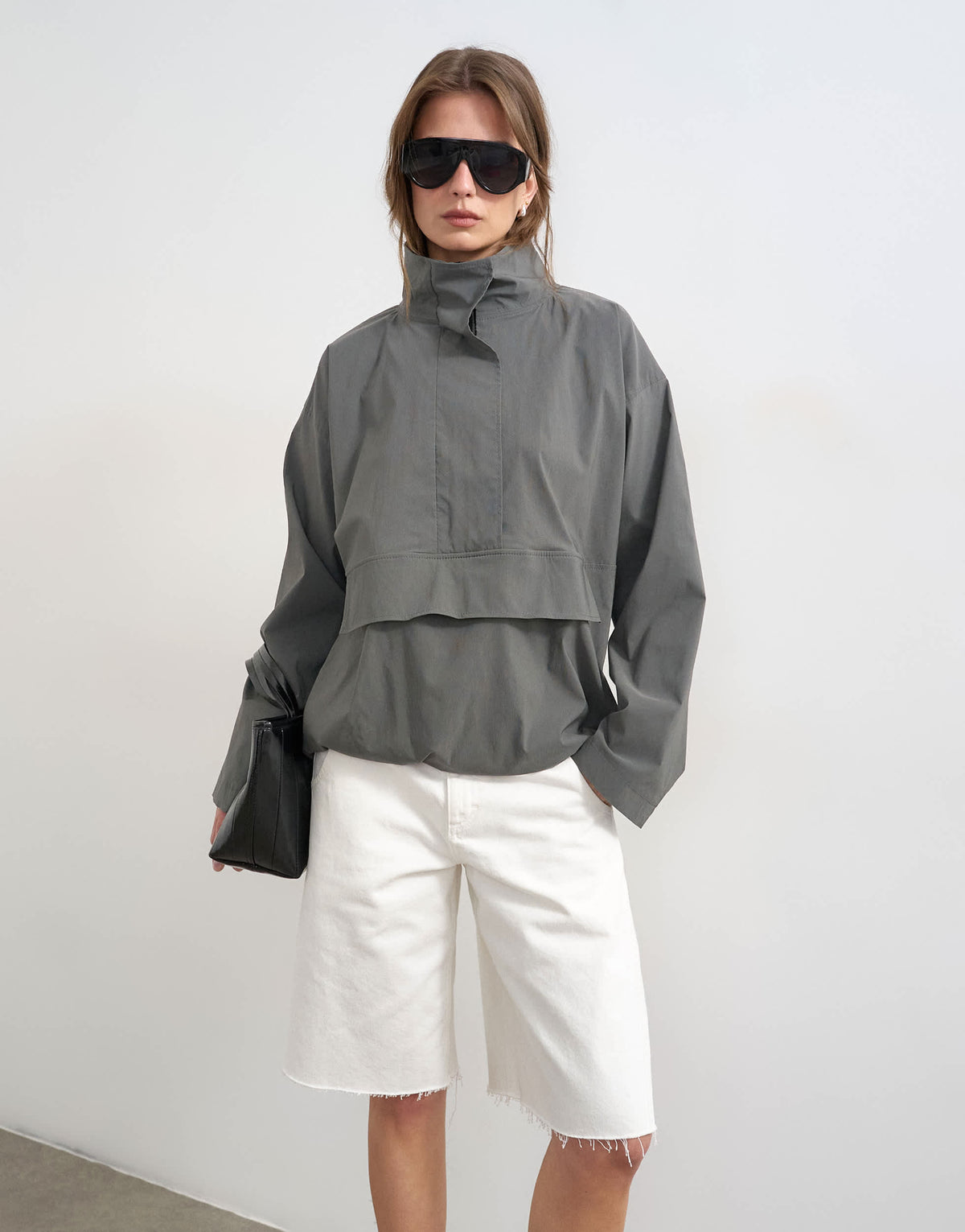 Topshop techy funnel neck jersey track top in slate - CHARCOAL