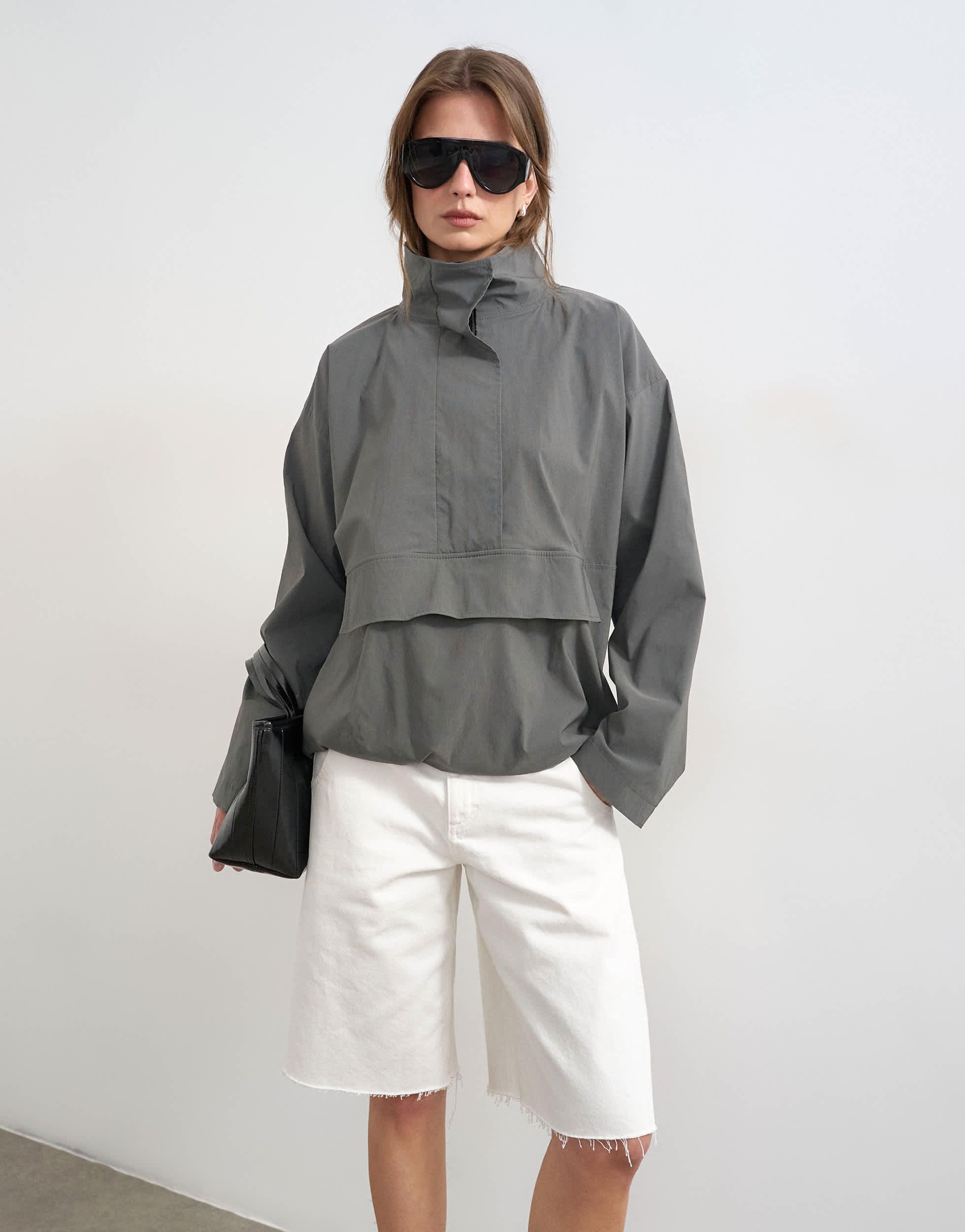 Topshop techy funnel neck track top in slate