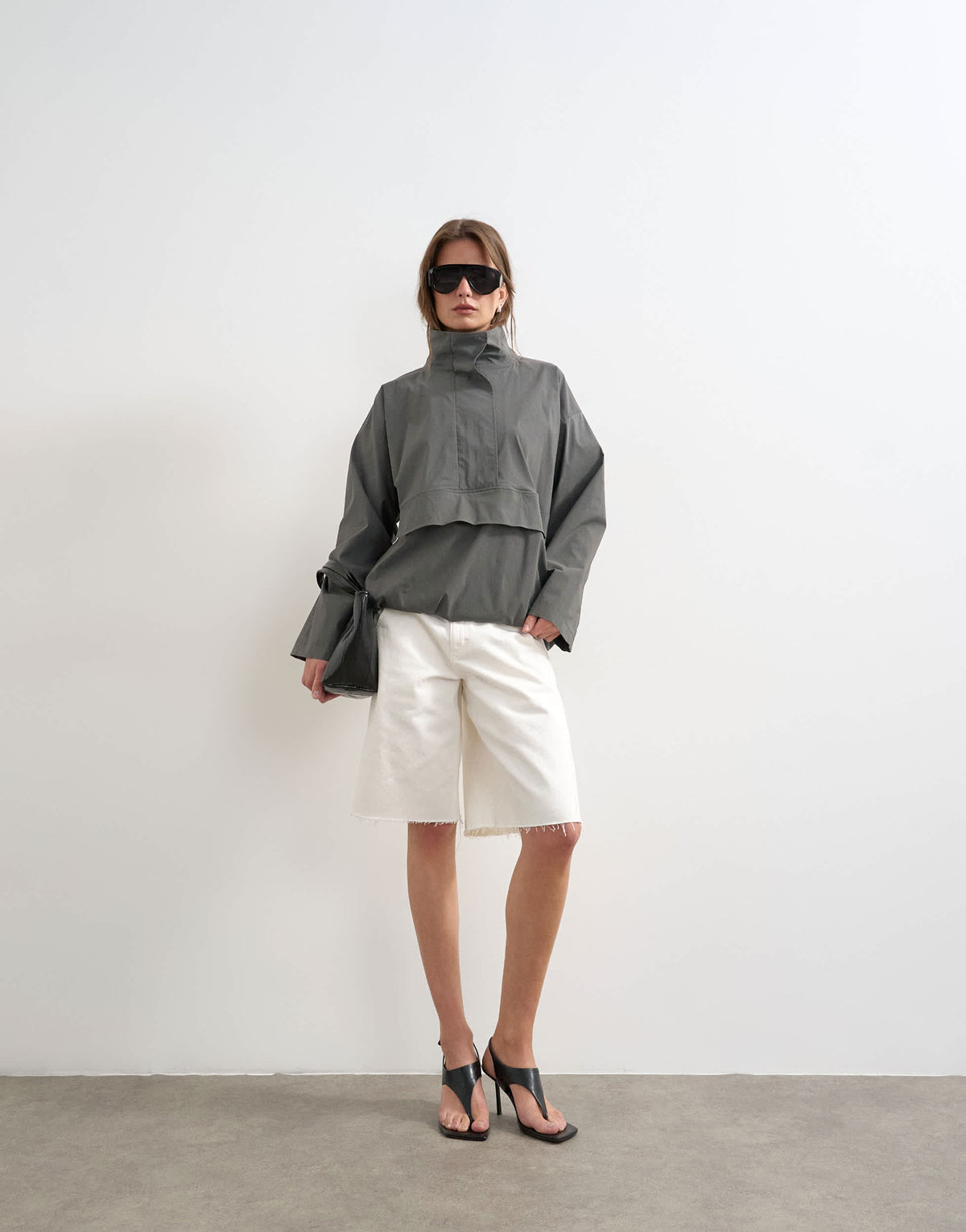 Topshop techy funnel neck jersey track top in slate - CHARCOAL