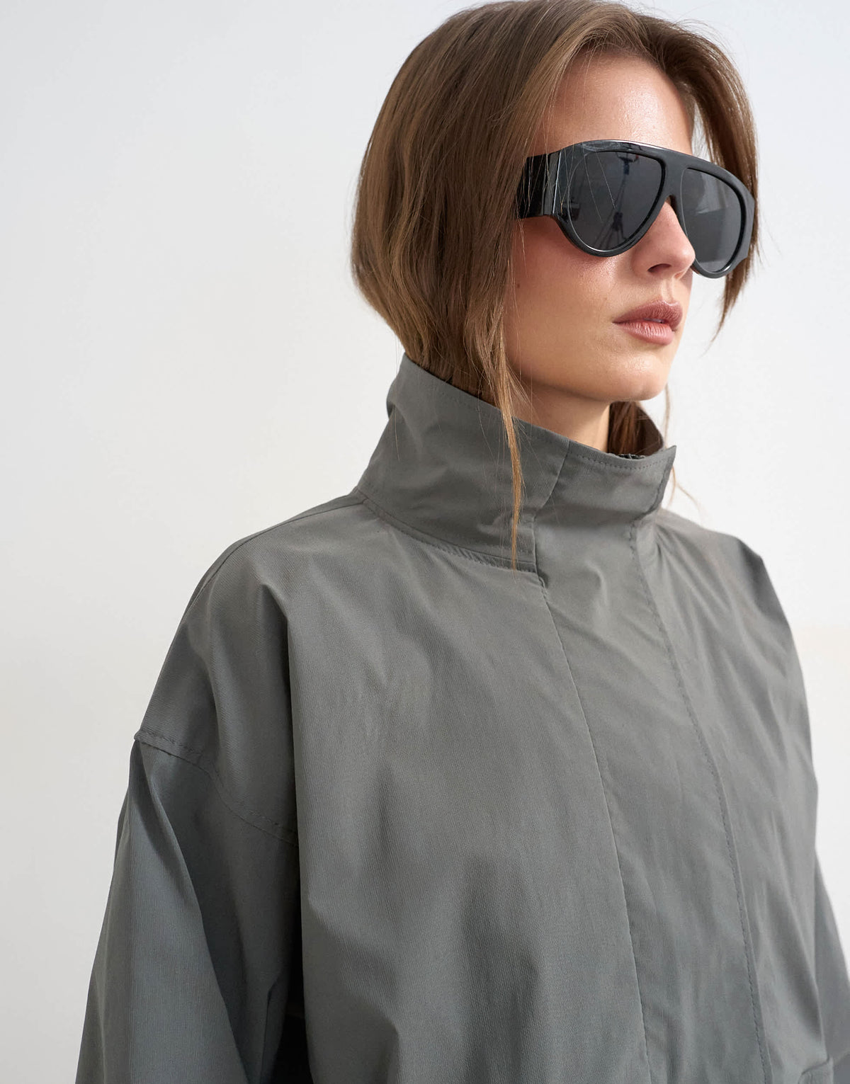 Topshop techy funnel neck jersey track top in slate - CHARCOAL
