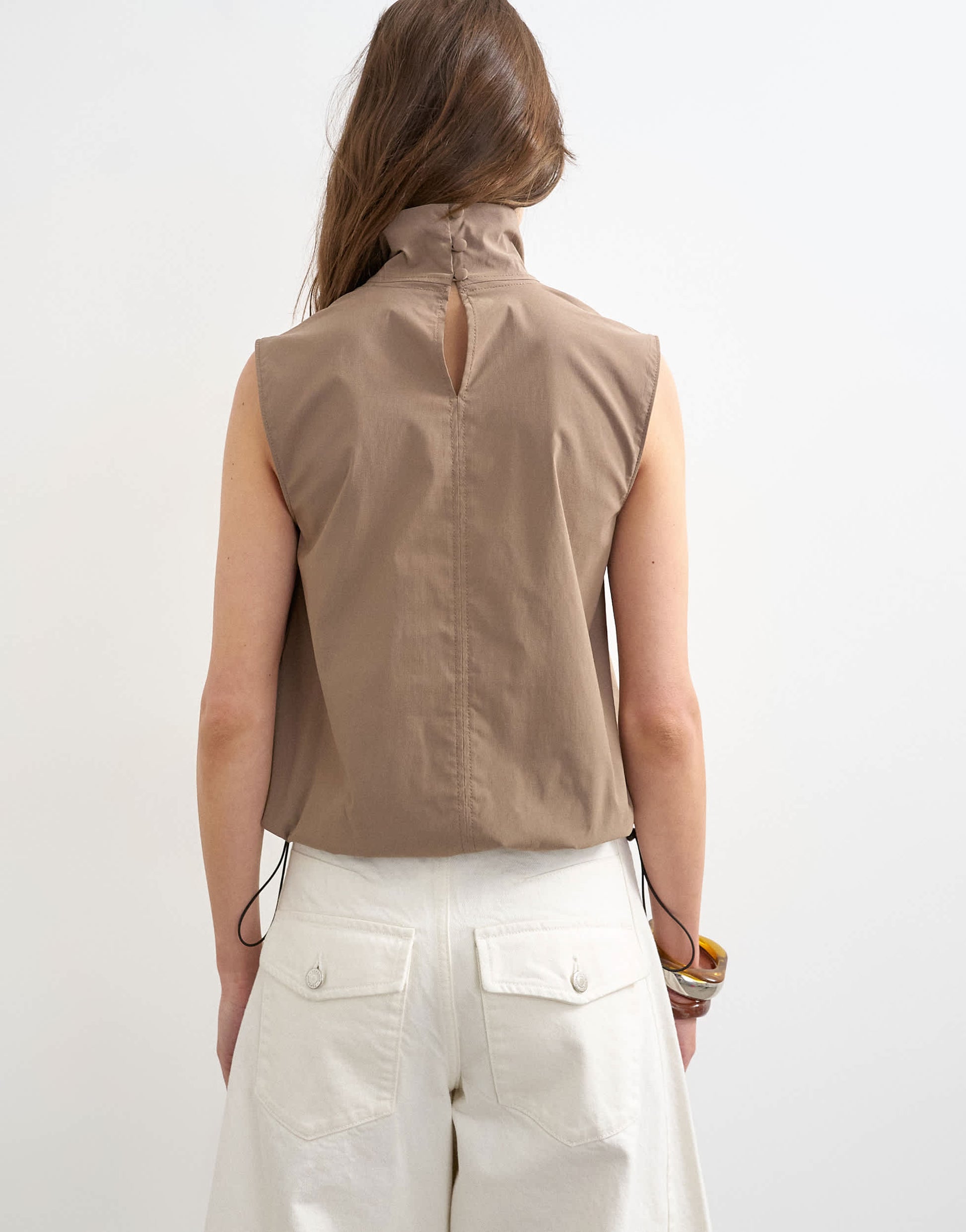 Topshop techy funnel drawstring hem top in mocha