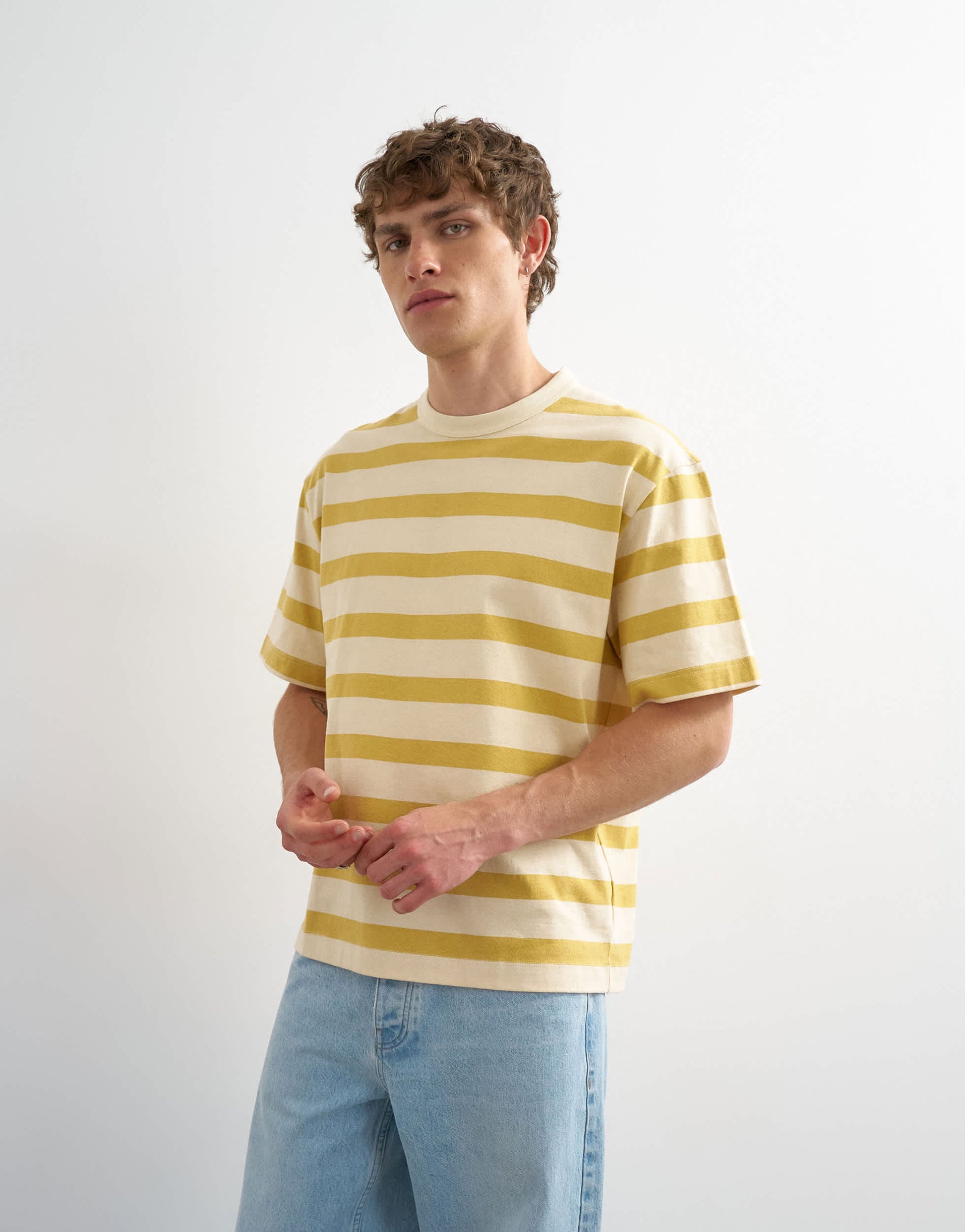 Topman relaxed fit striped t-shirt in yellow