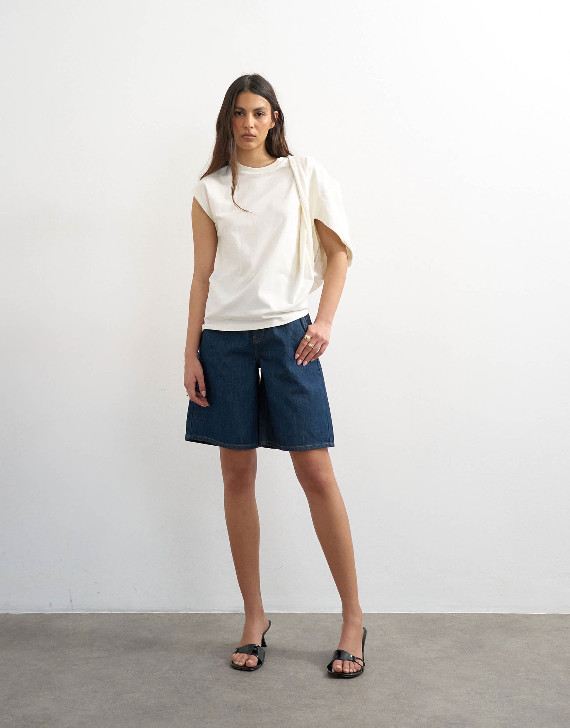 Topshop twist shoulder top in ivory