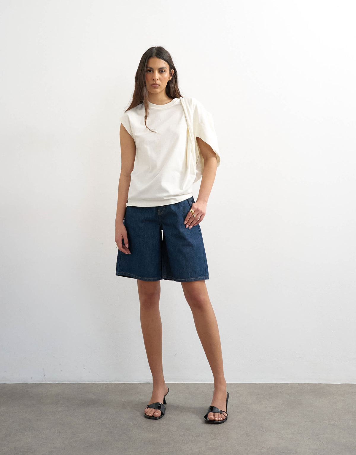 Topshop twist shoulder top in ivory