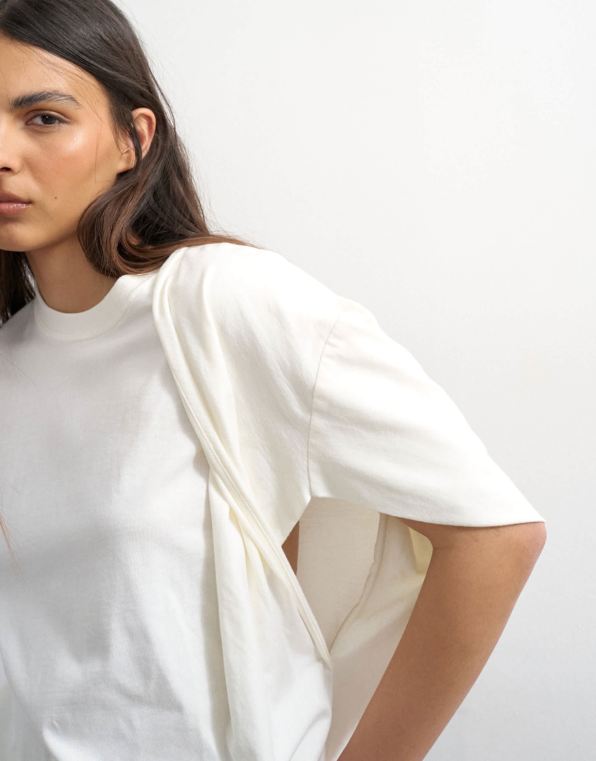 Topshop twist shoulder top in ivory