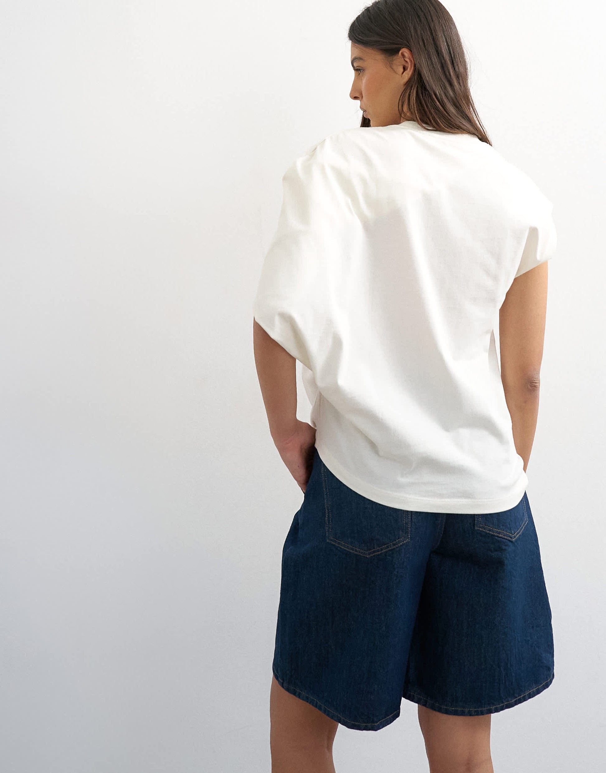 Topshop twist shoulder top in ivory