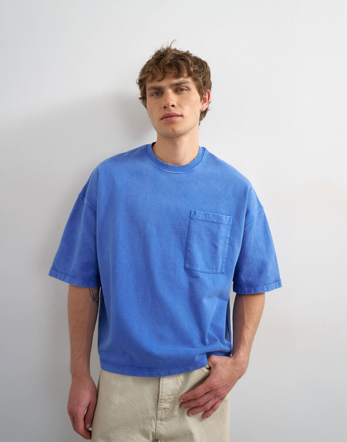 Topman premium boxy fit t-shirt with pocket in washed blue