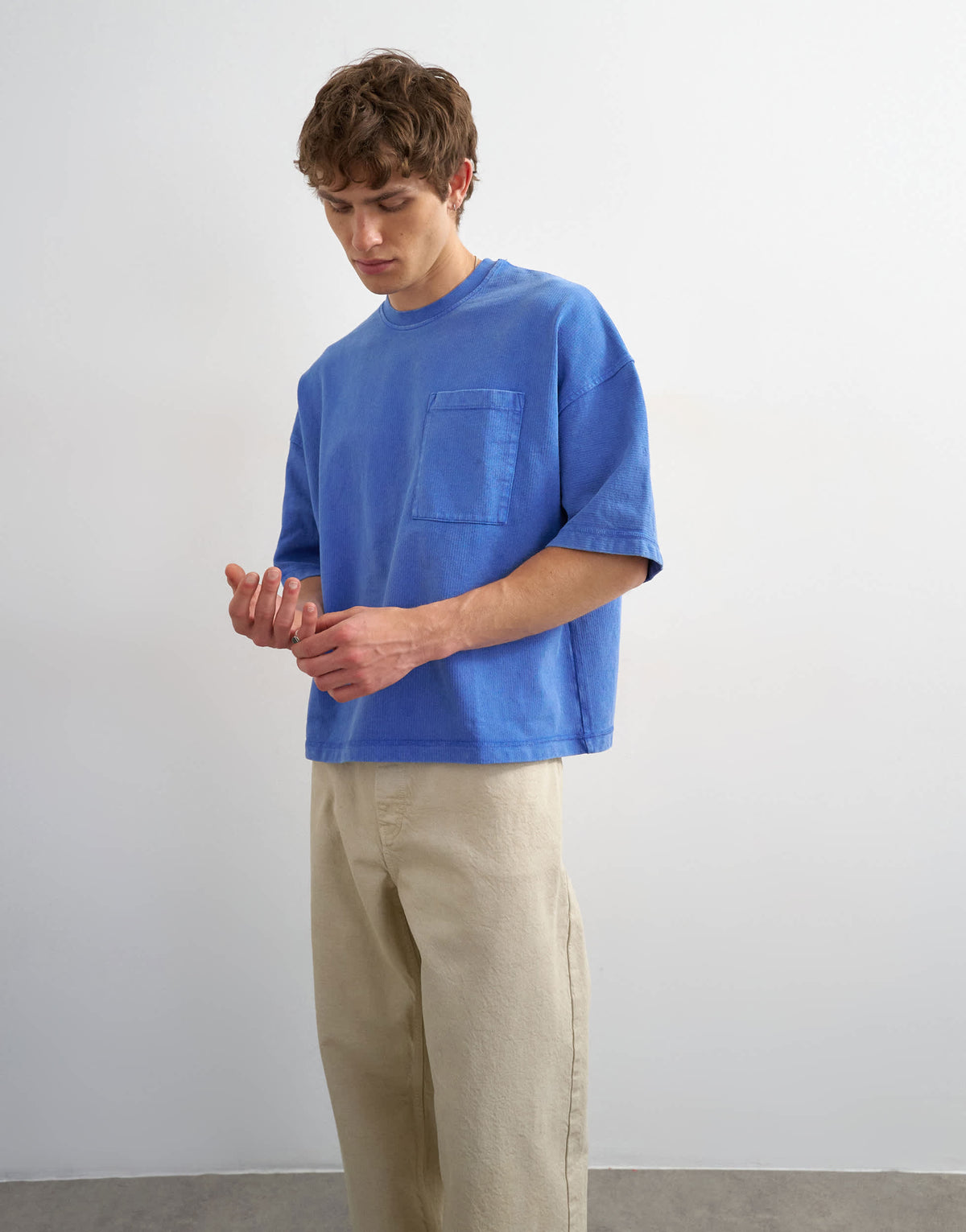 Topman premium boxy fit t-shirt with pocket in washed blue