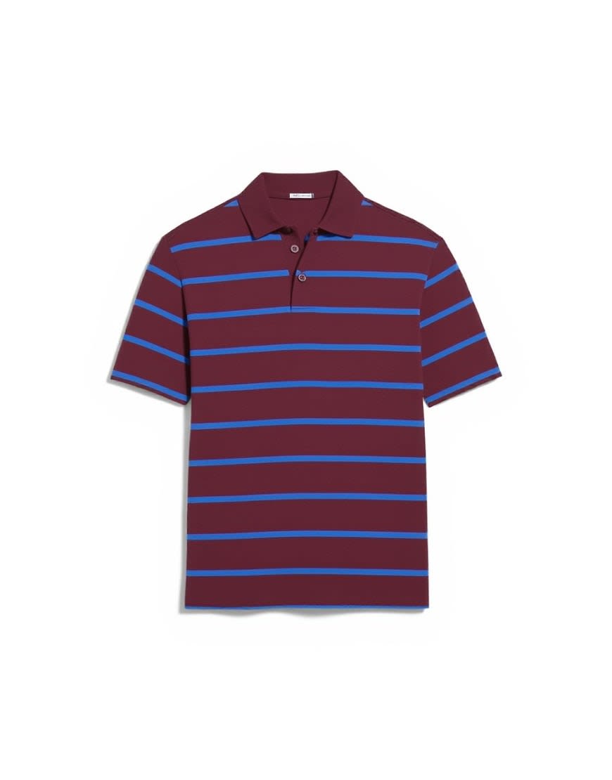 Topman relaxed cropped fit striped polo in dark burgundy