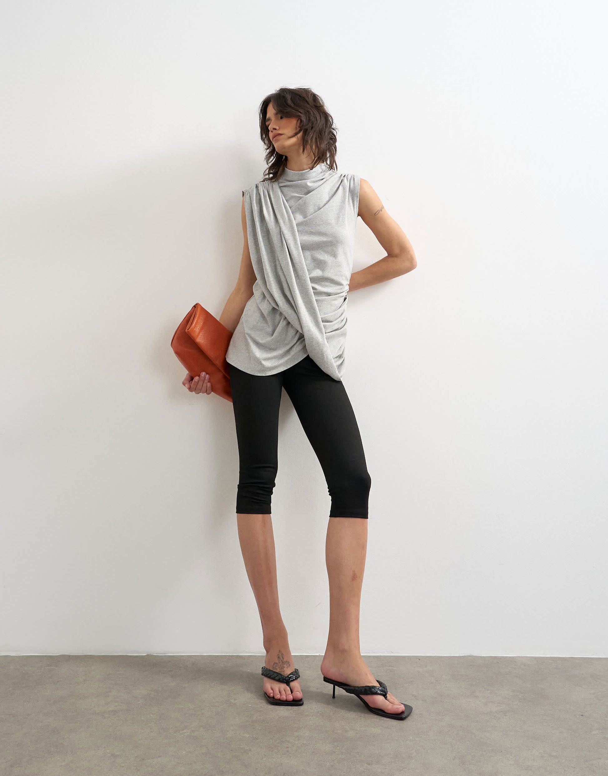Topshop drape front marl tunic top in grey