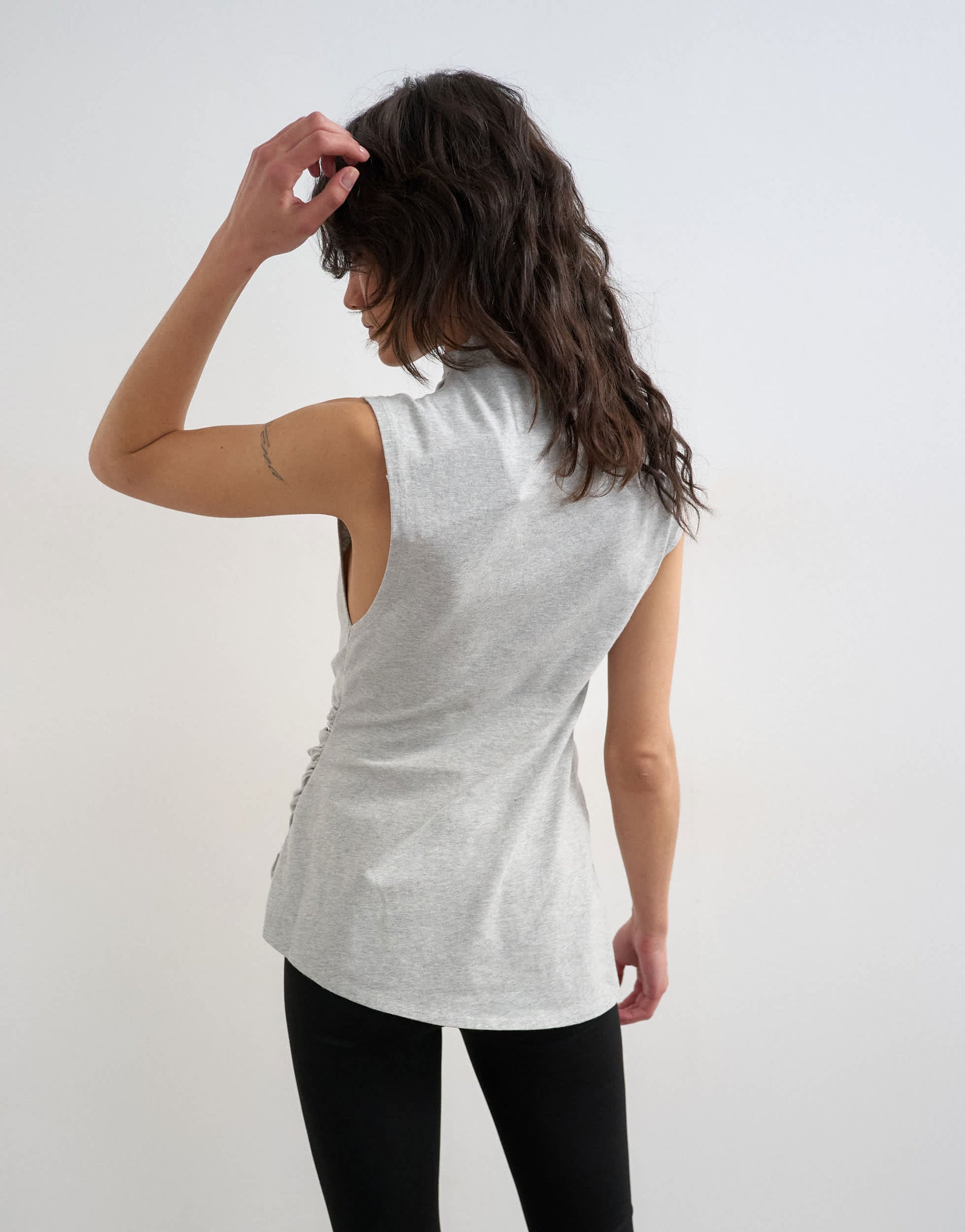 Topshop drape front marl tunic top in grey