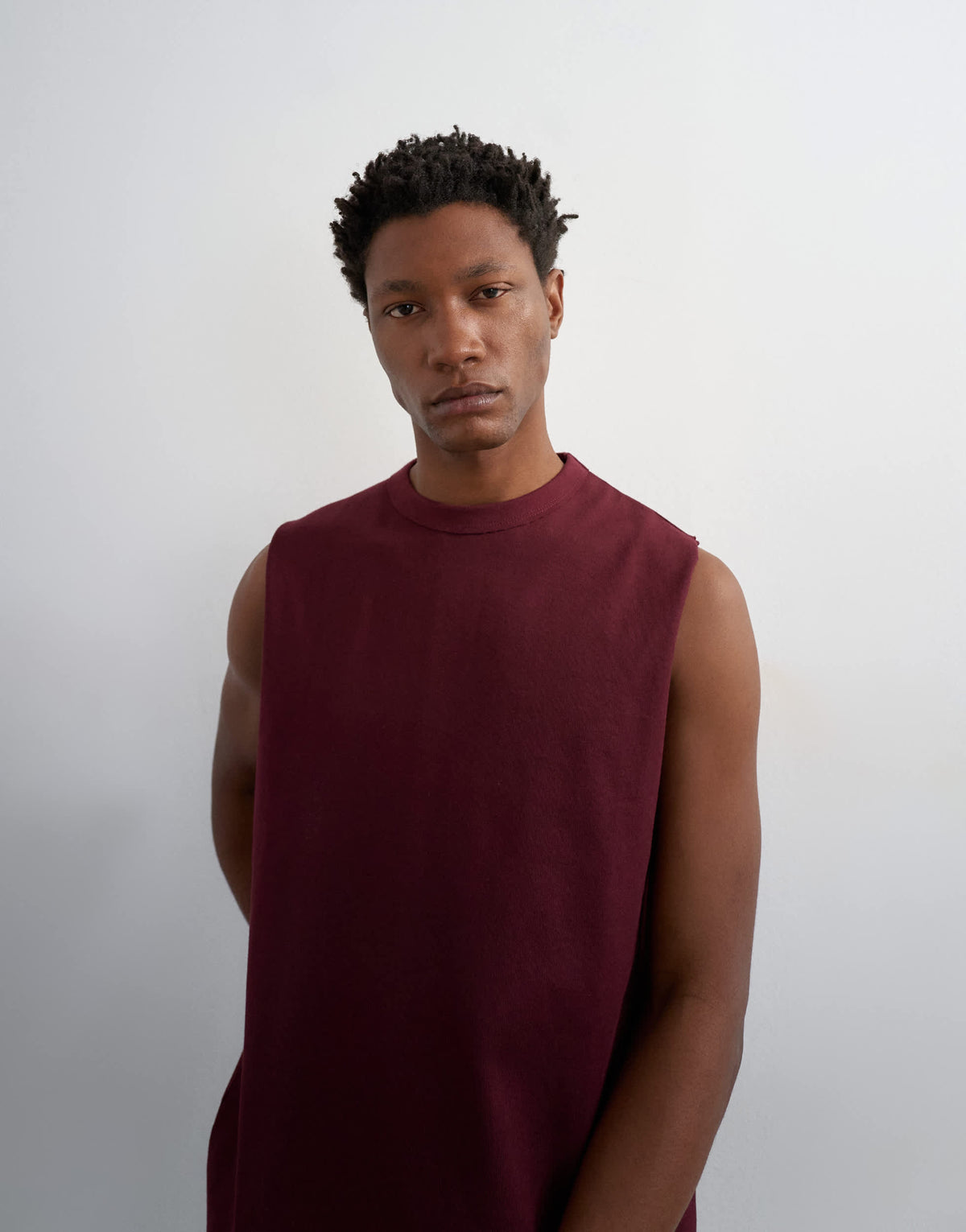 Topman premium relaxed fit sleeveless t-shirt in dark burgundy