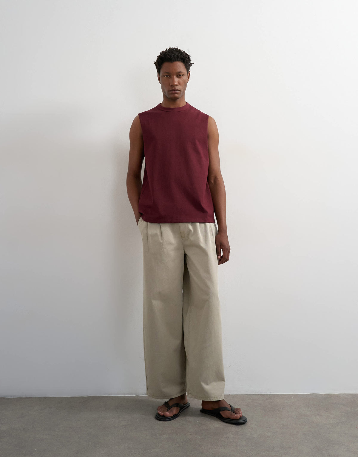 Topman premium relaxed fit sleeveless t-shirt in dark burgundy