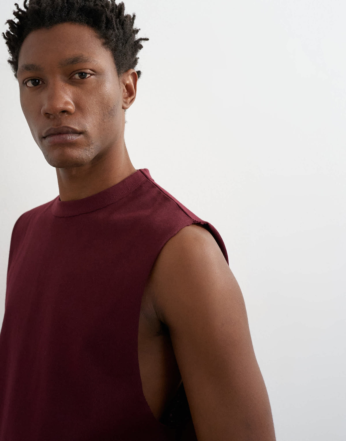 Topman premium relaxed fit sleeveless t-shirt in dark burgundy
