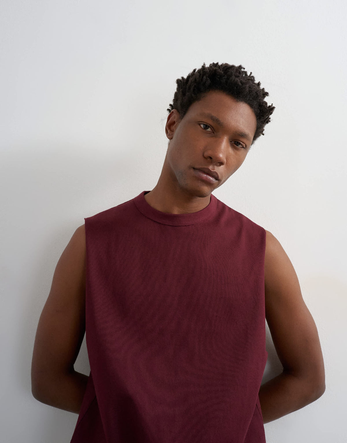 Topman premium relaxed fit sleeveless t-shirt in dark burgundy
