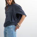Topshop twist shoulder top in slate