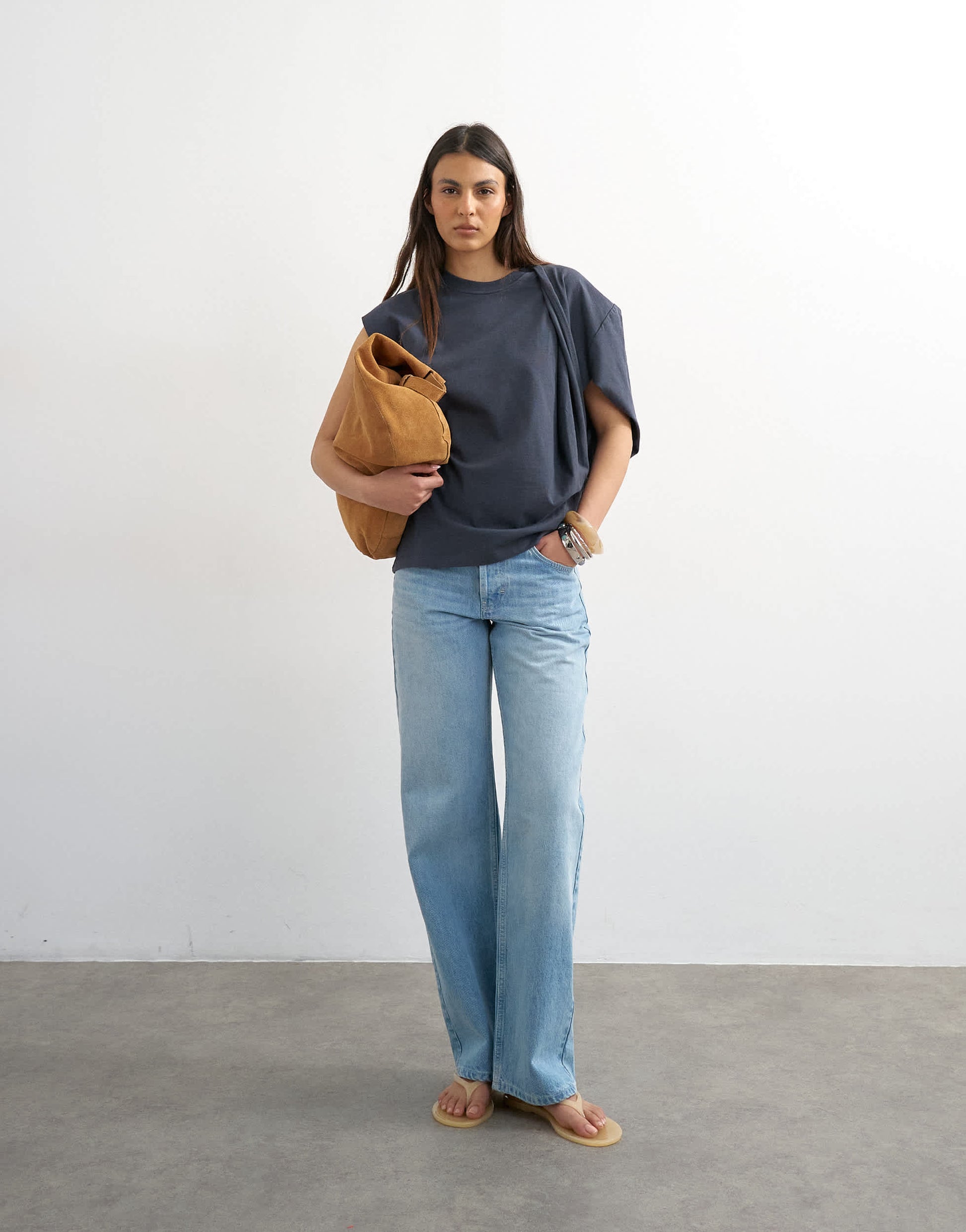 Topshop twist shoulder top in slate