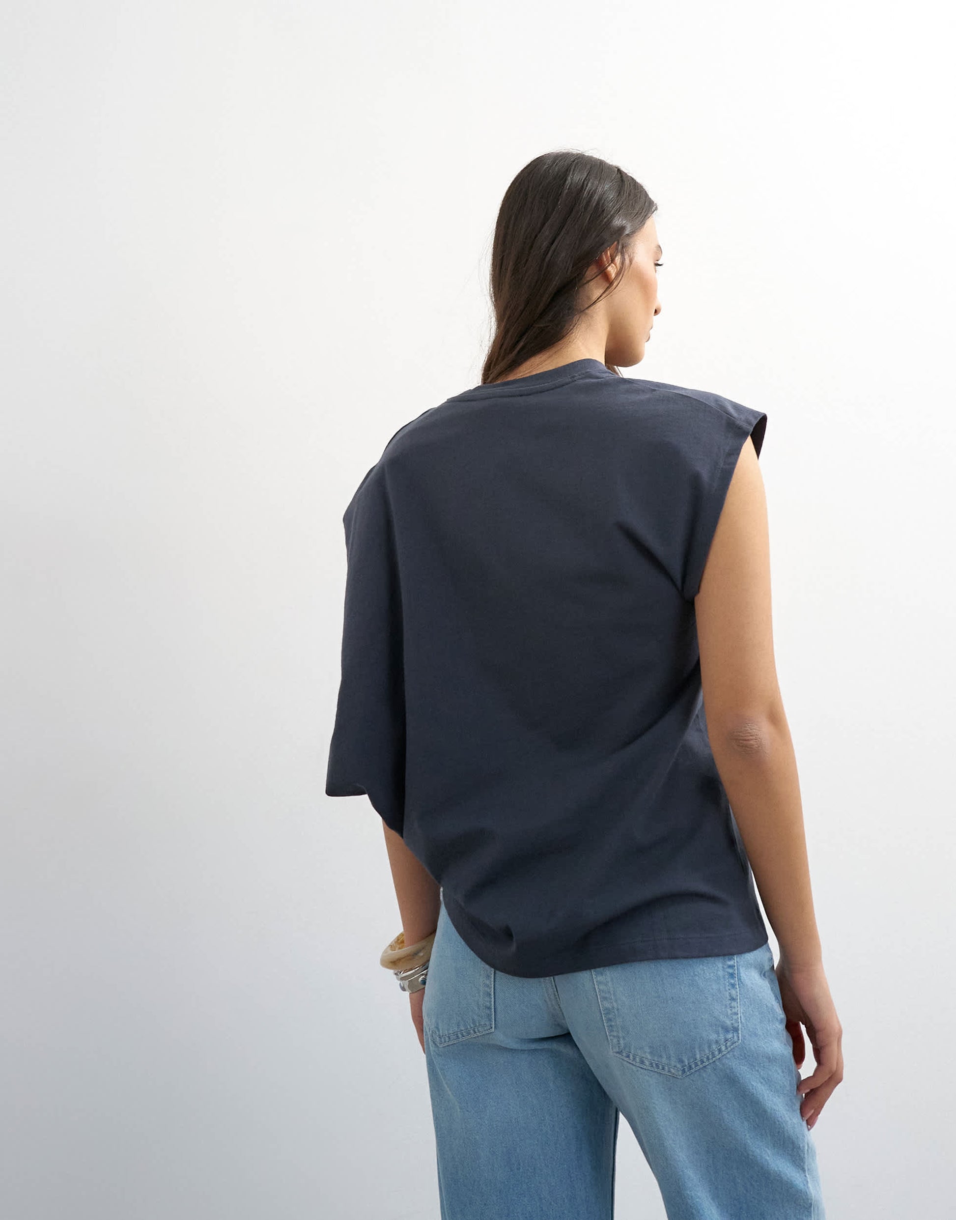 Topshop twist shoulder top in slate