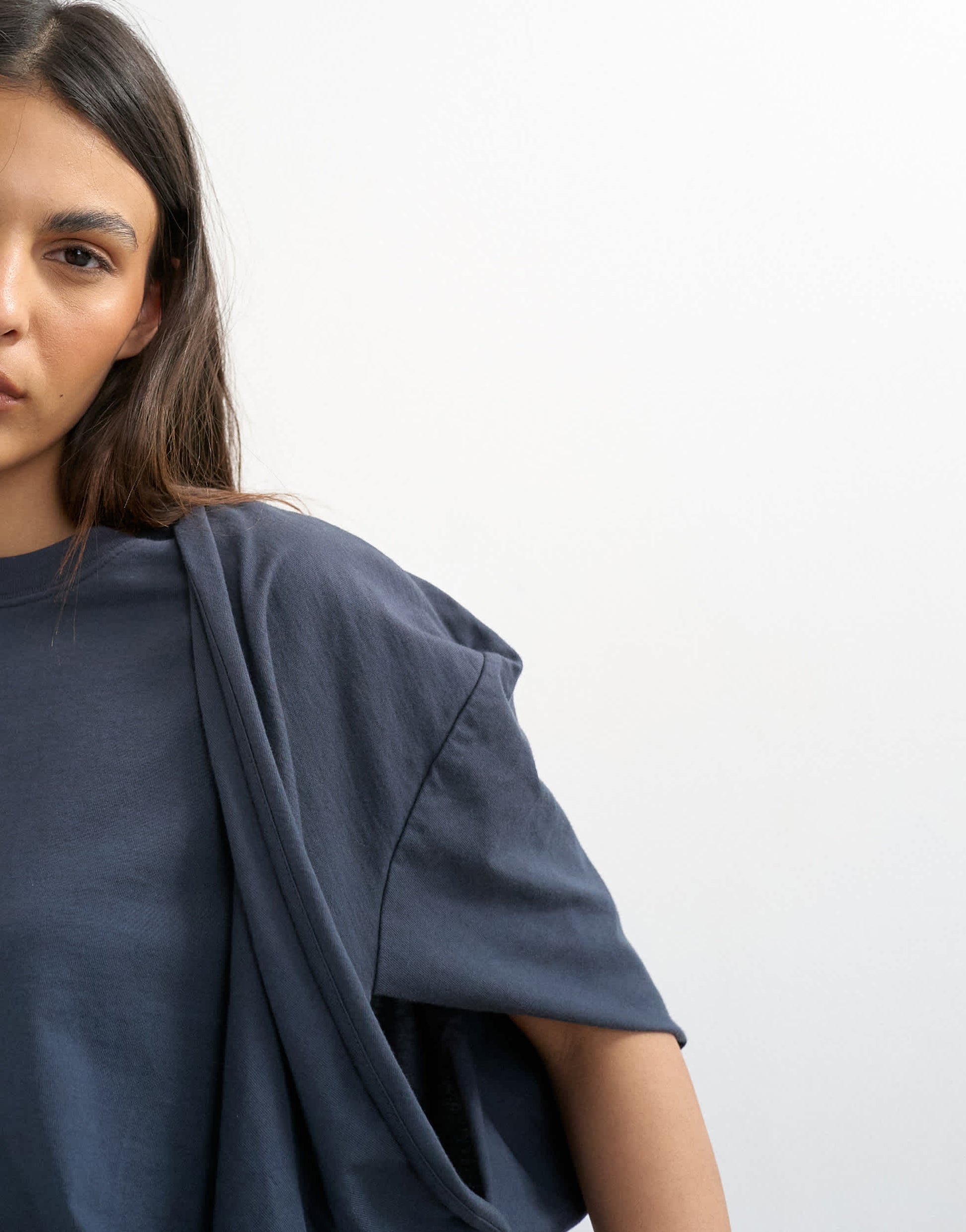 Topshop twist shoulder top in slate