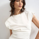 Topshop clean corset seamed cap sleeve top in ivory
