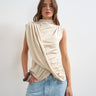 Topshop drape front marl tunic top in oat
