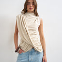 Topshop drape front marl tunic top in oat