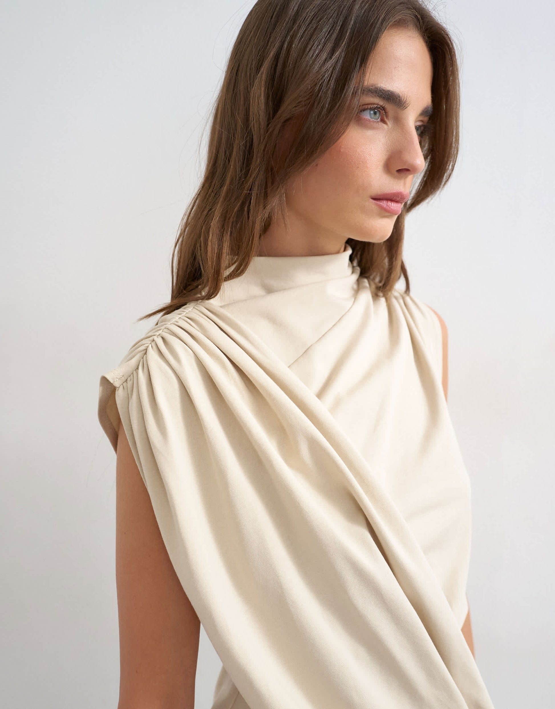 Topshop drape front marl tunic top in oat
