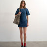 Topshop boat neck structured sleeve mini dress in mid blue