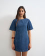 Topshop boat neck structured sleeve mini dress in mid blue