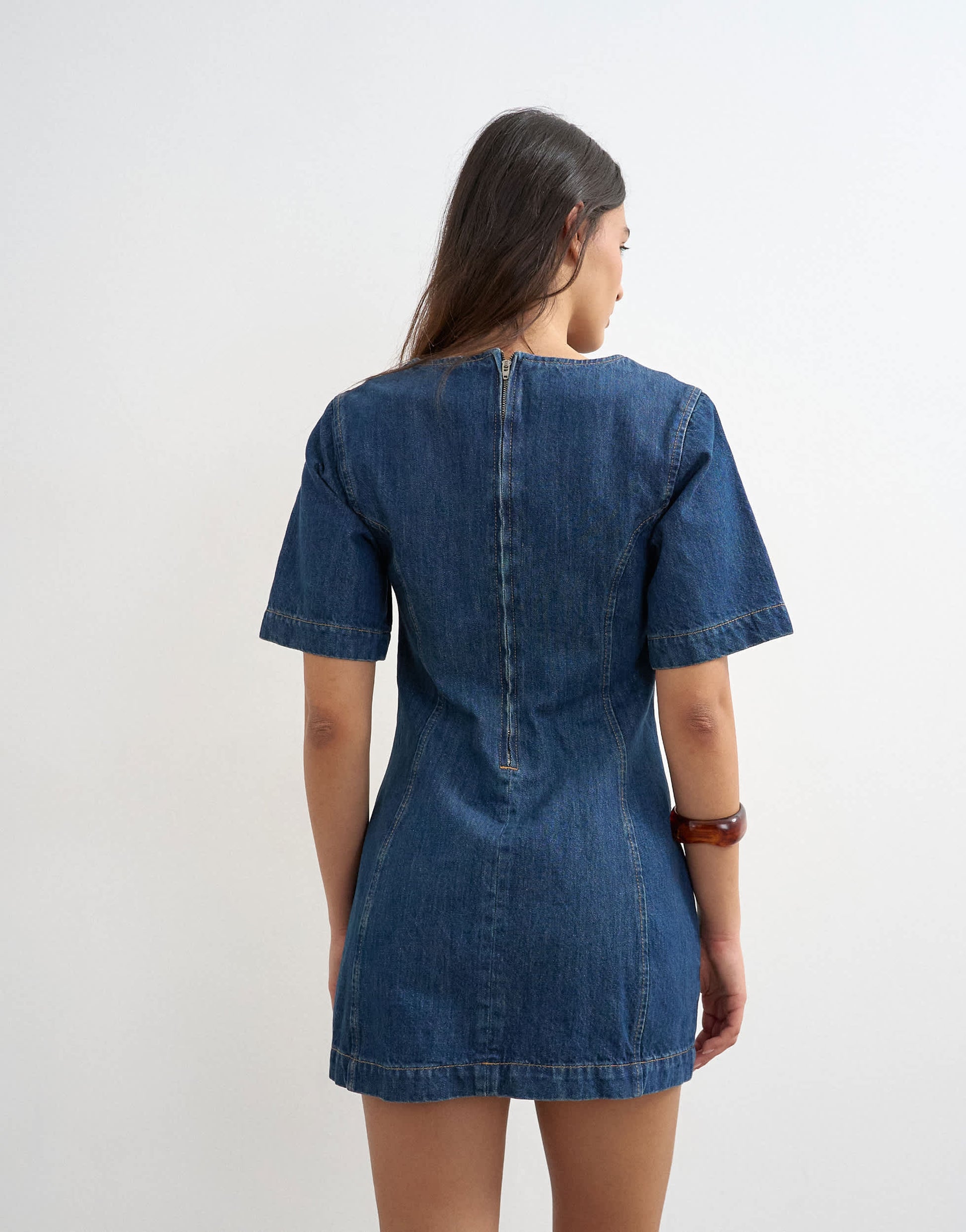 Topshop boat neck structured sleeve mini dress in mid blue