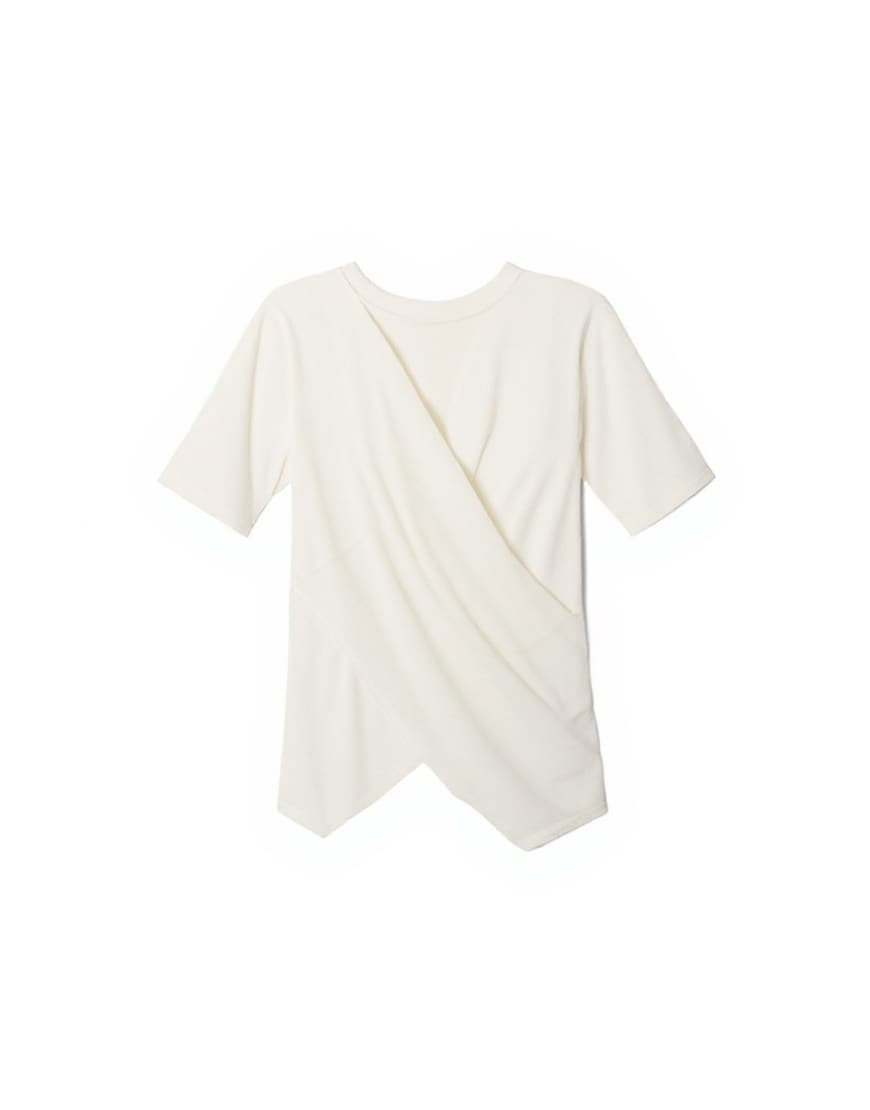 Topshop wrap front half sleeve top in ecru