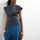 Topshop clean corset seamed cap sleeve top in charcoal