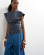 Topshop clean corset seamed cap sleeve top in charcoal