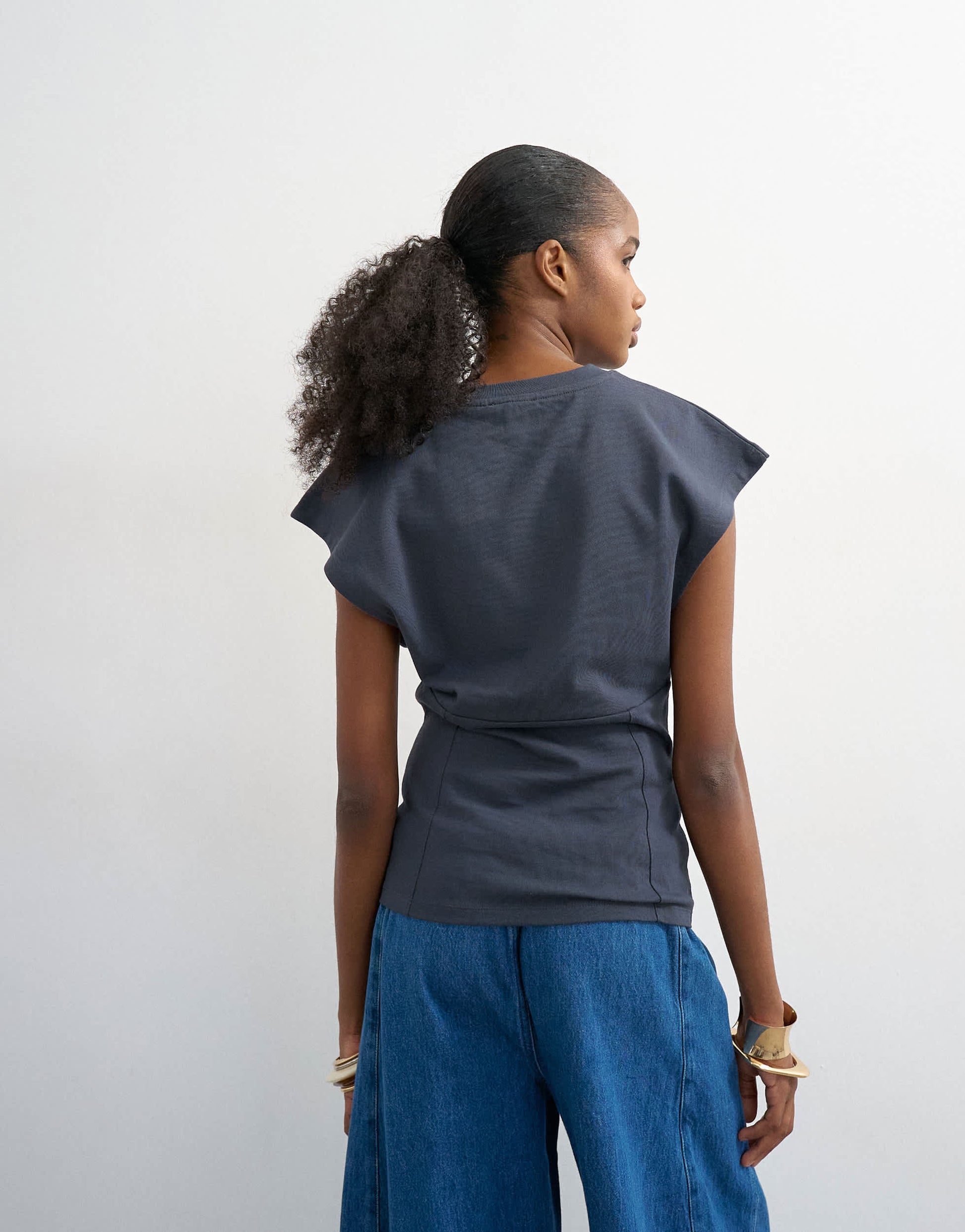 Topshop clean corset seamed cap sleeve top in charcoal