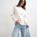 Topshop tuck waist long sleeve tee in ivory