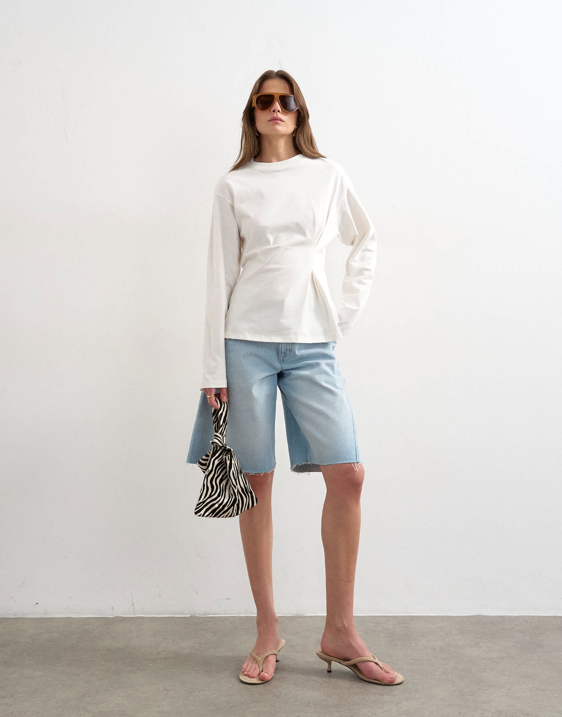 Topshop tuck waist long sleeve tee in ivory