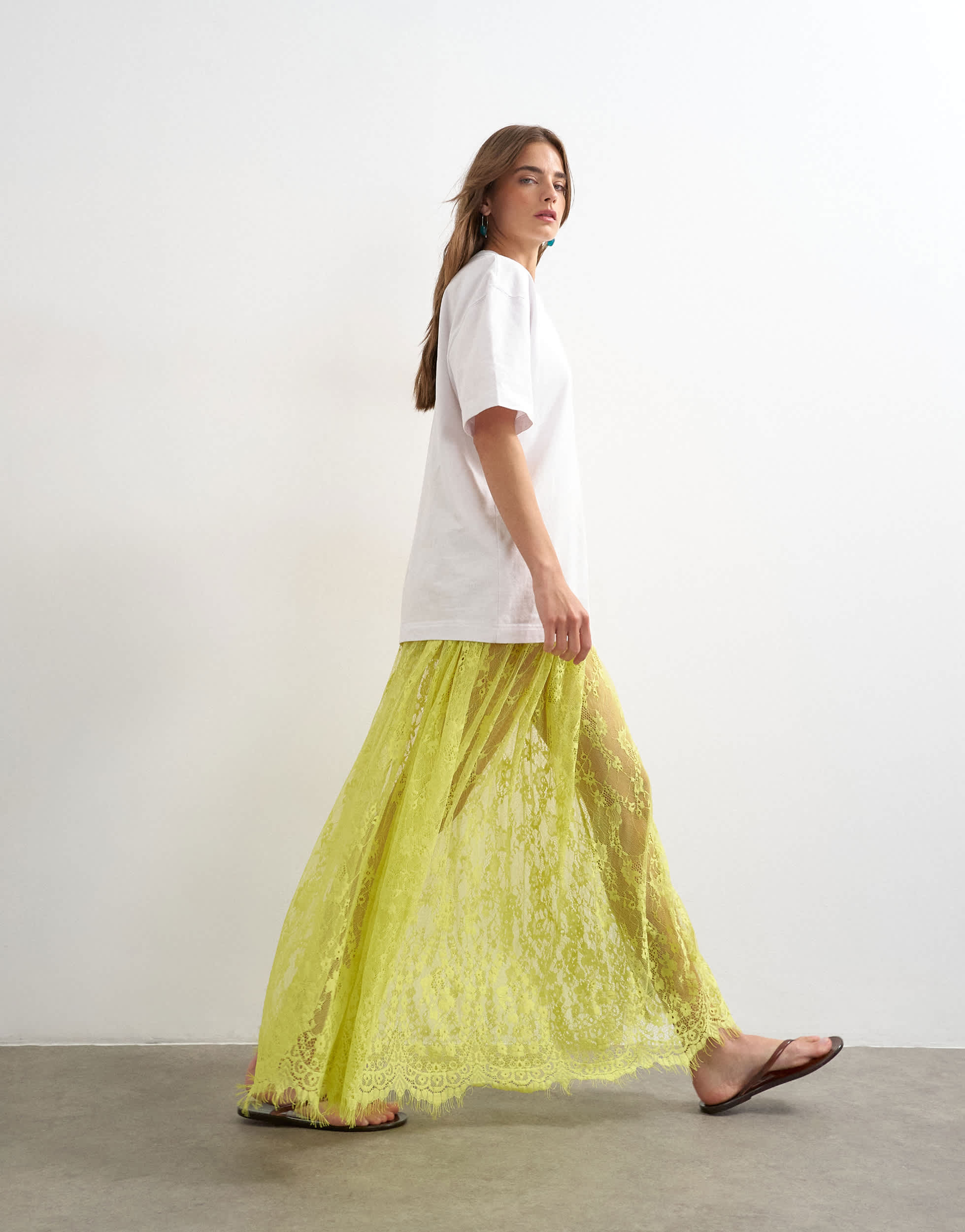 Topshop sheer lace maxi skirt in lime green