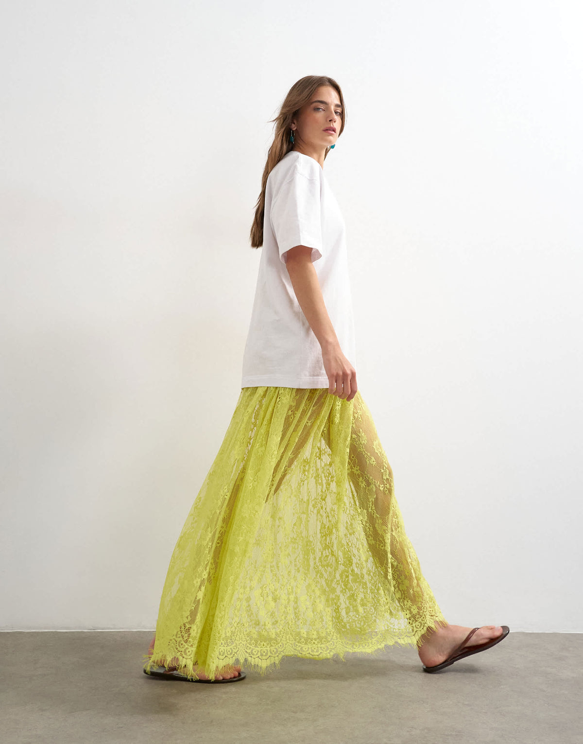 Topshop sheer lace maxi skirt in lime green