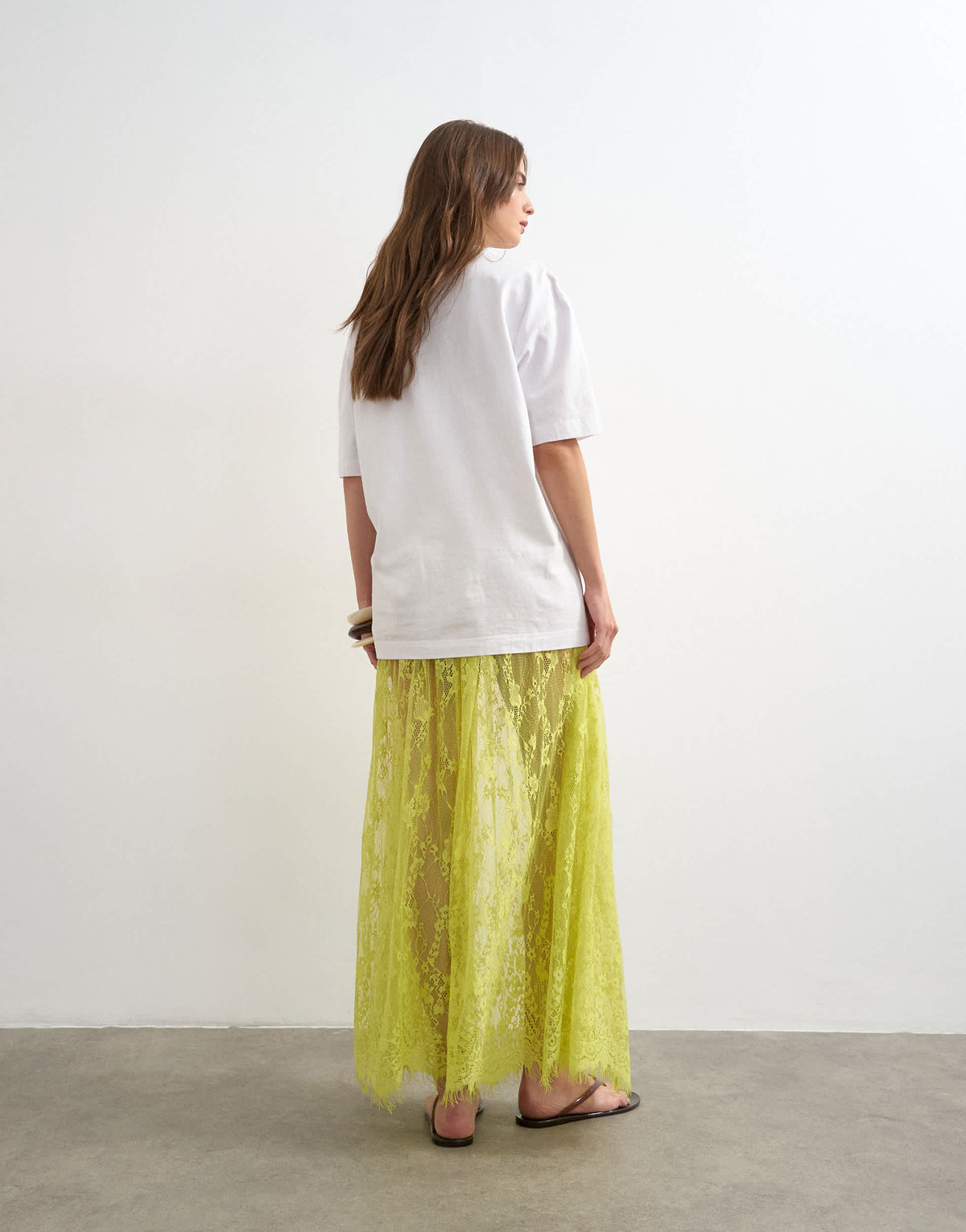 Topshop sheer lace maxi skirt in lime green