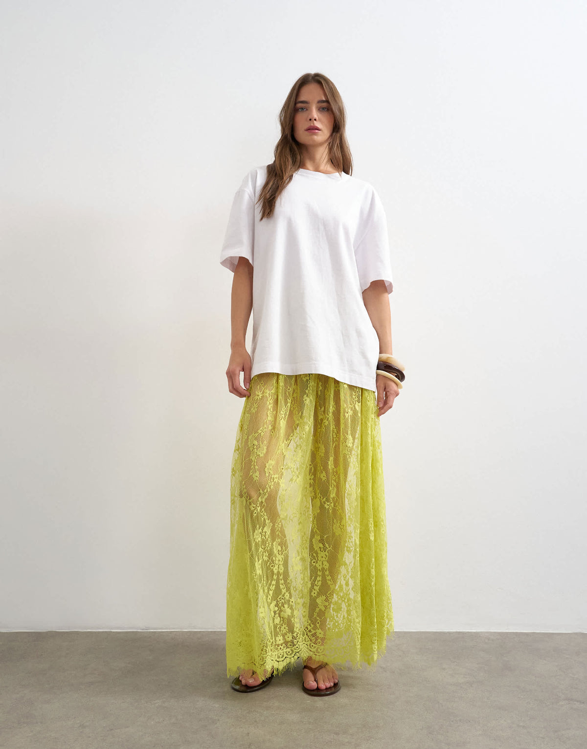 Topshop sheer lace maxi skirt in lime green