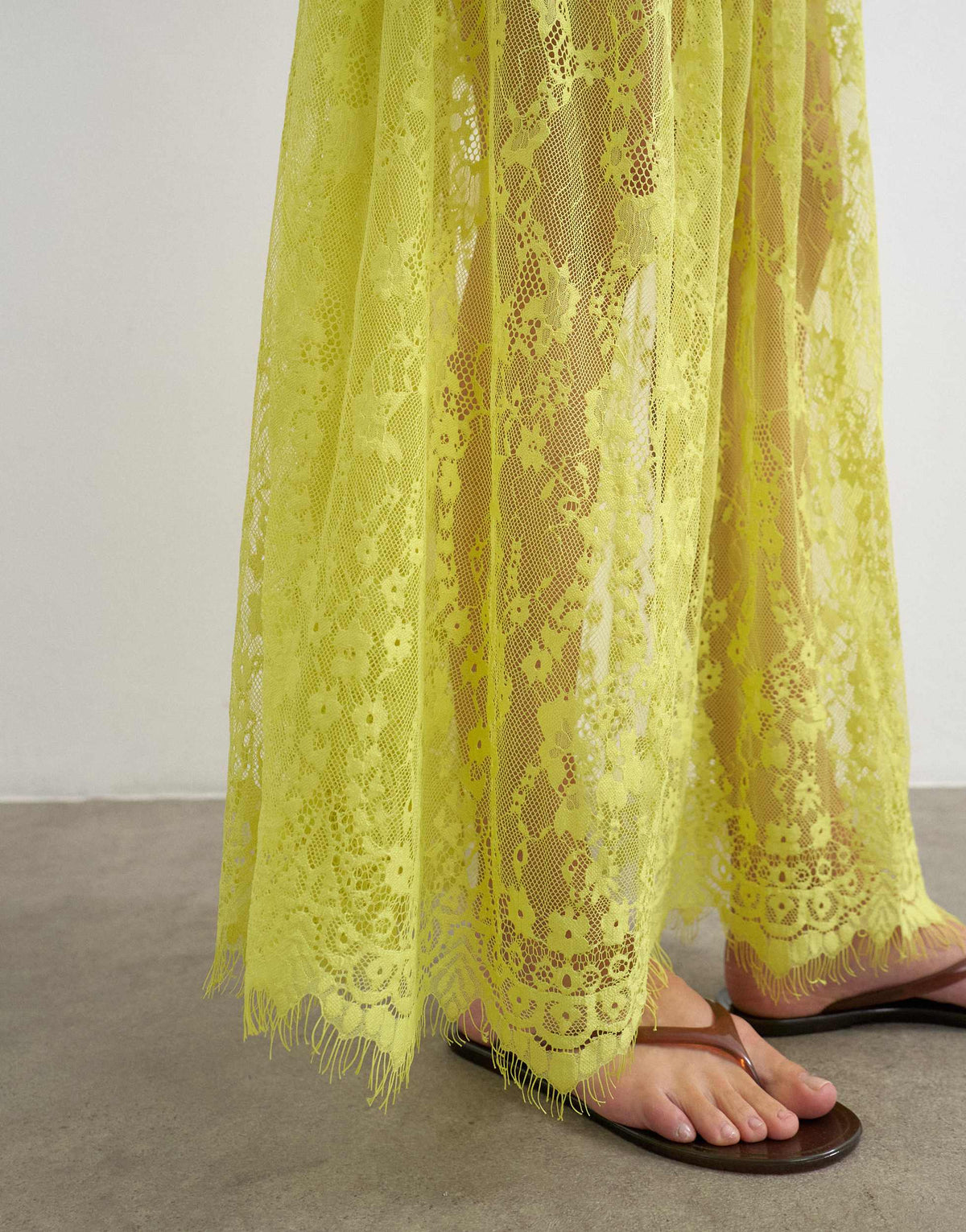 Topshop sheer lace maxi skirt in lime green