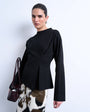 Topshop tuck waist long sleeve tee in black