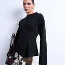 Topshop tuck waist long sleeve tee in black